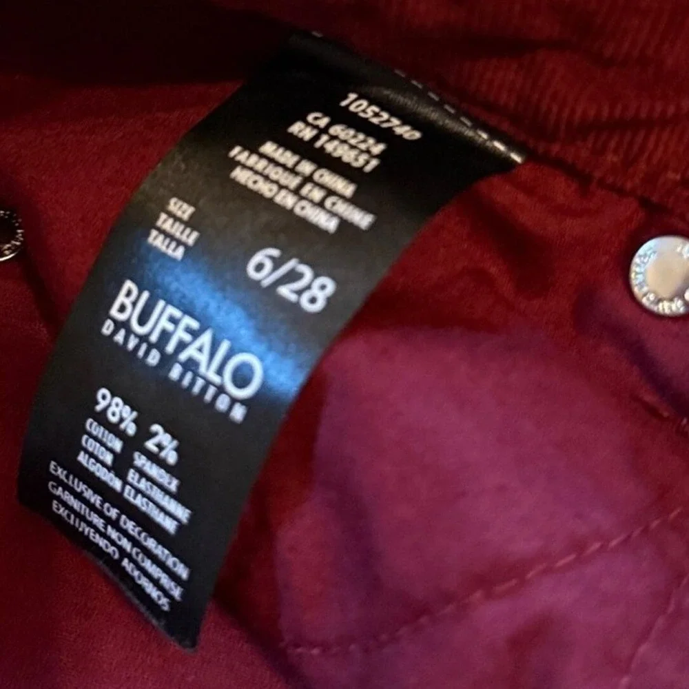 Buffalo David Burgundy Wine Mid-Rise Skinny Corduroy Pants 6/28